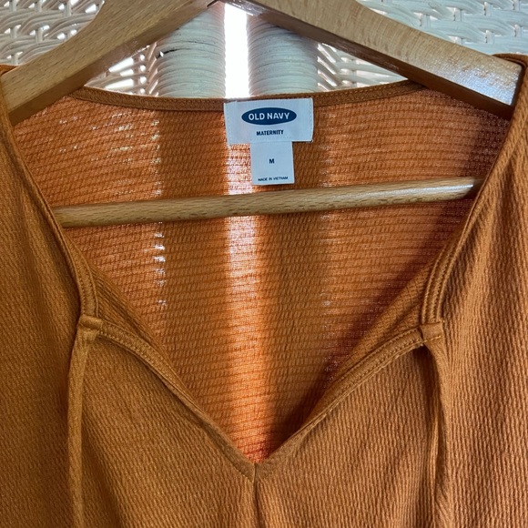 Old Navy Maternity mustard yellow top, crochet detail on sleeve, very soft. - Picture 2 of 3